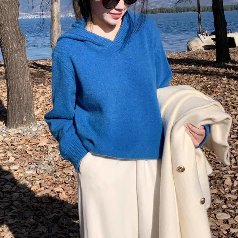 

Traf вязаная женская одежда с капюшоном, новый весенне-осенний короткий свитер для женщин, шерстяная рубашка, повседневные пуловеры, джемпер, женские топы