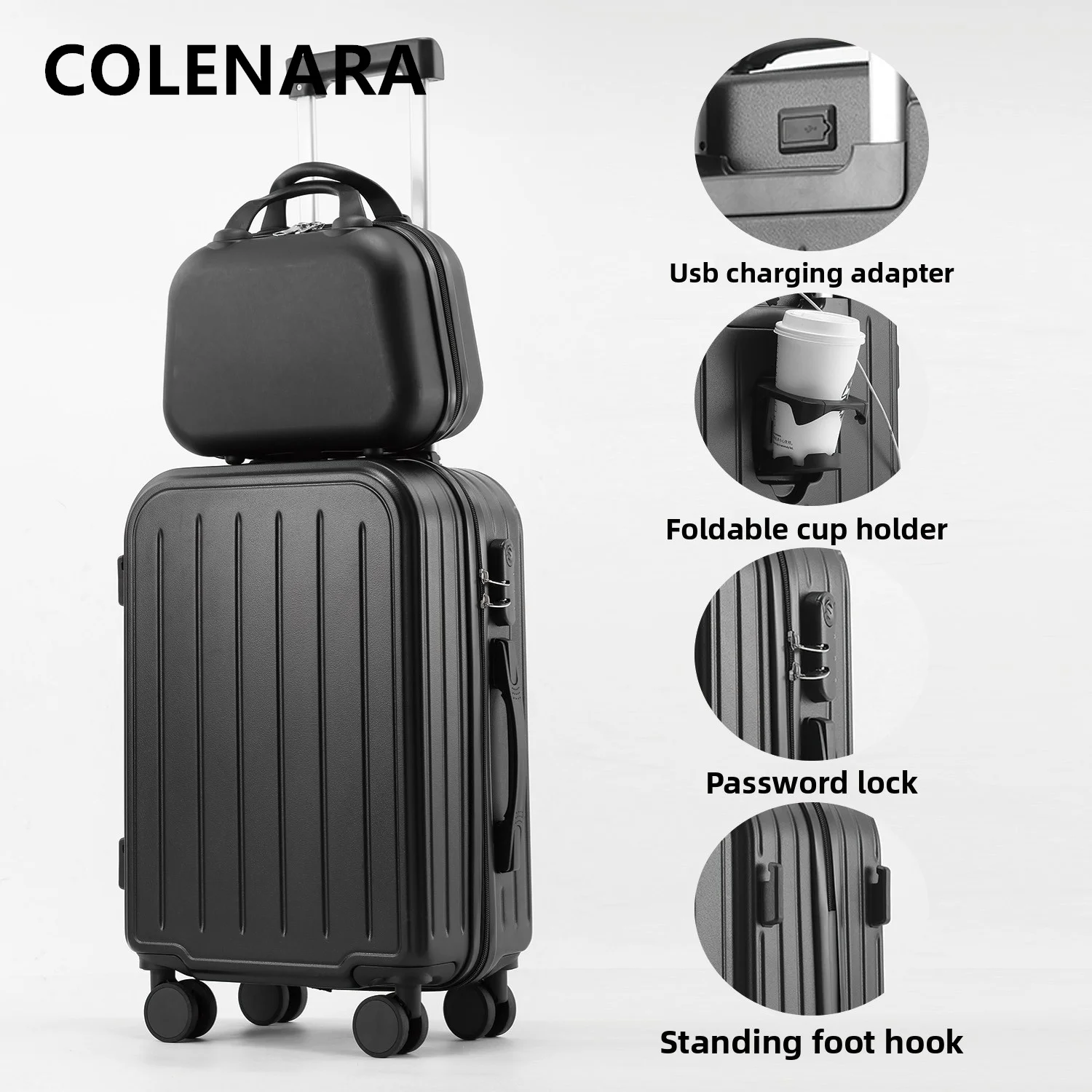 COLENARA High Quality Suitcase Student Trolley Case 20 Inches Boarding Suitcase Set Cart Type Travel Bag with Wheels Luggage