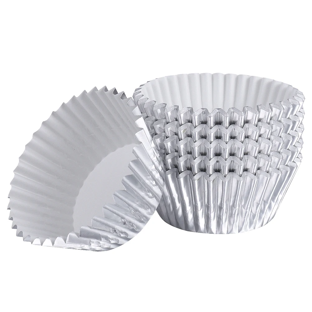 

200Pcs Thickened Aluminum Foil Cupcake Liners Leakproof Paper Dessert Bowls for Weddings Birthdays Tea Parties Silver