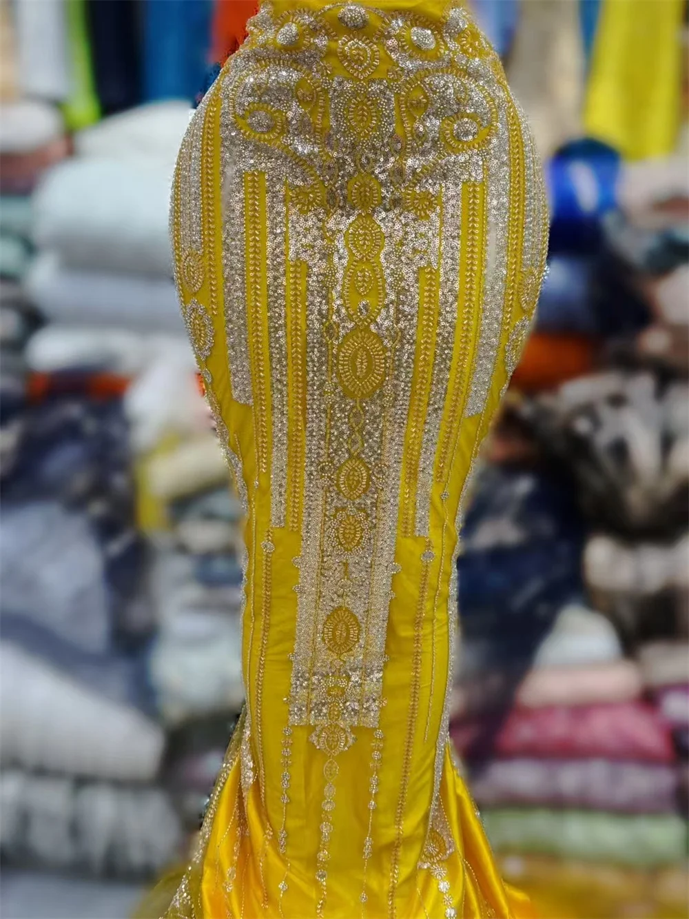 African Embroidered Fabrics French Lace Fabric High Quality 2025 Luxury Fabric for Dress 5 Yards with Beads Yellow Fabric Q392-1