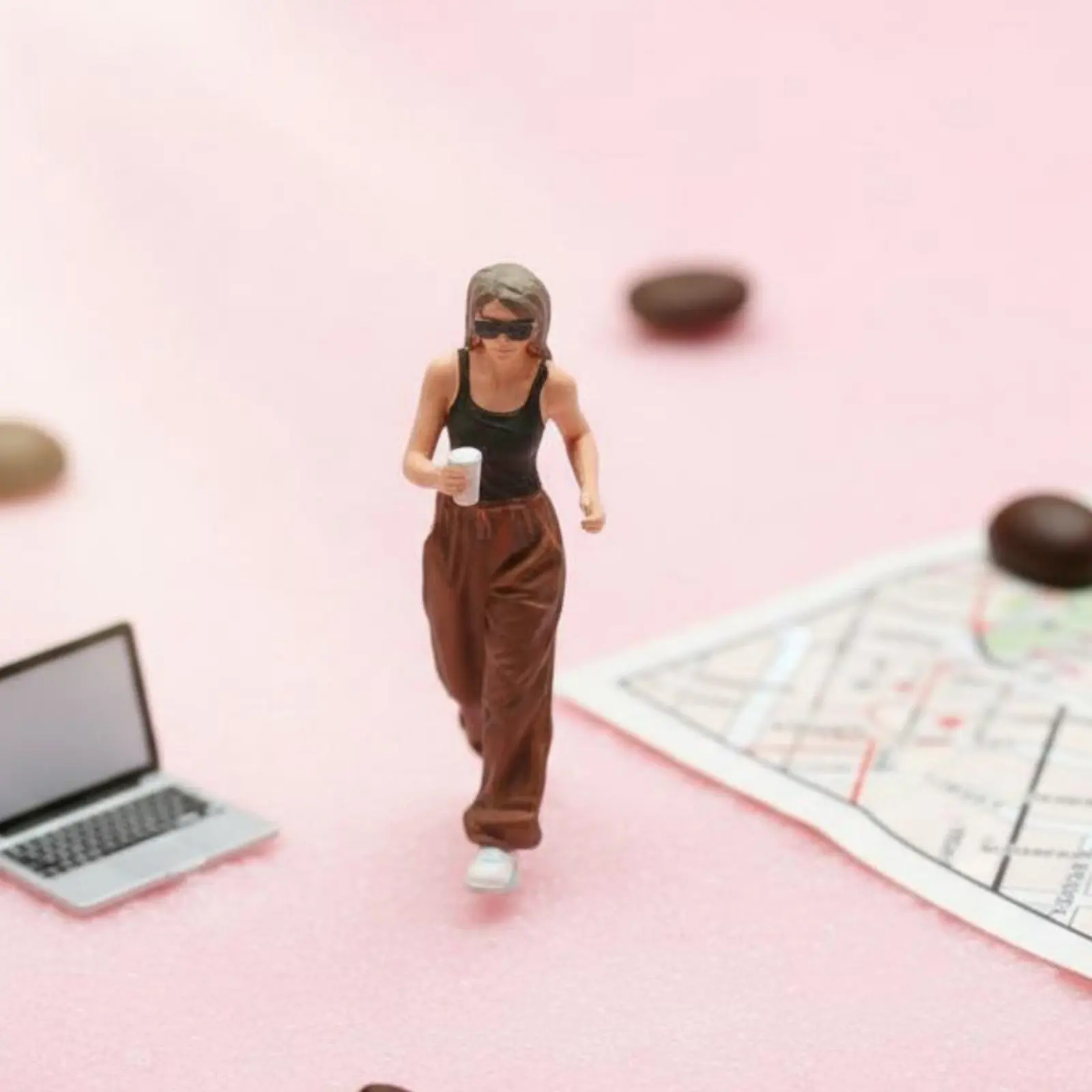 Strolling Female with Coffee Miniature Highly Detailed Stylish Girl Miniature Scene Figure Painted Resin People Model Lifelike