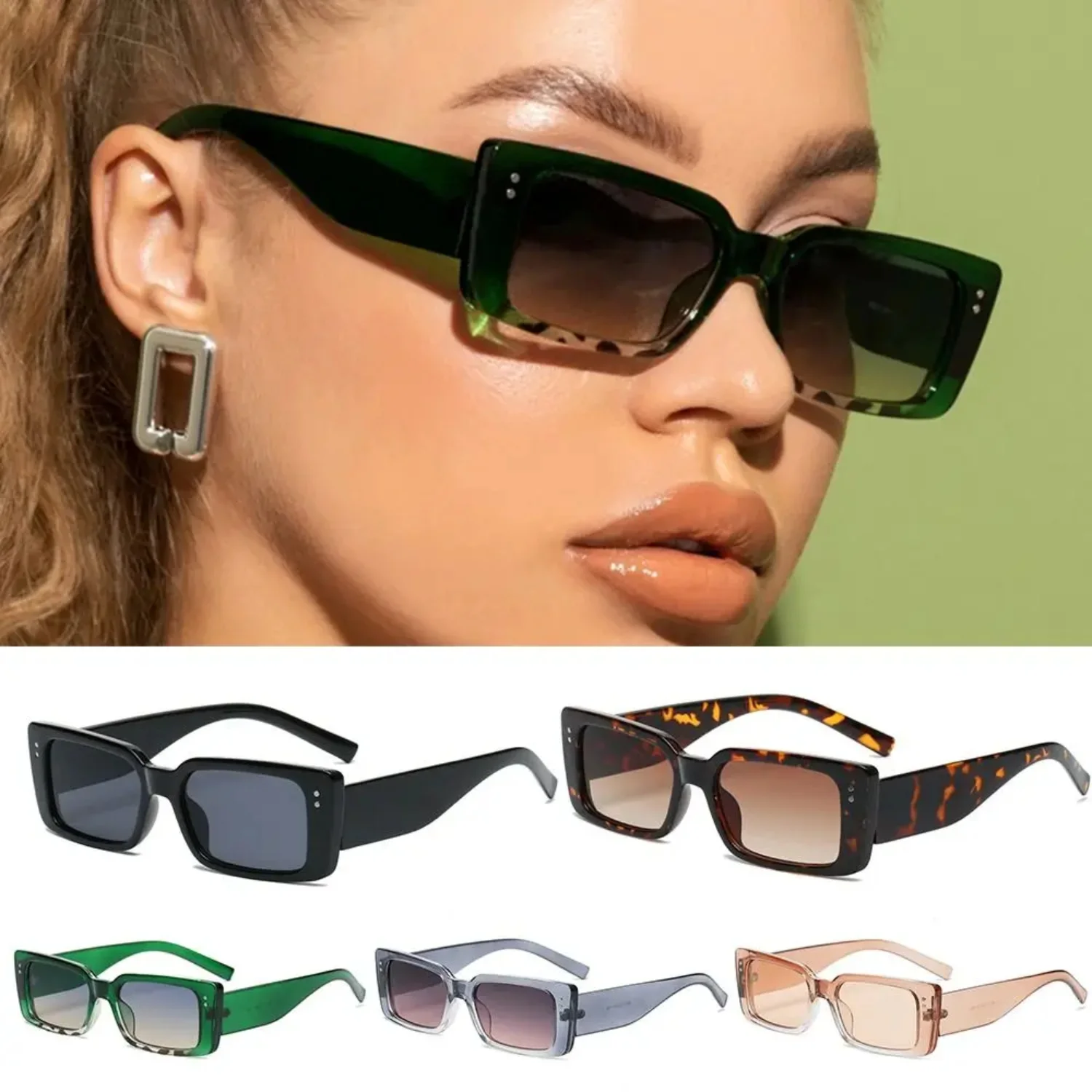 Rectangle Sunglasses  Women Black 90s Retro Shades Trendy Y2K Aesthetic Sun Glasses Vintage Small Frame Sunglasses