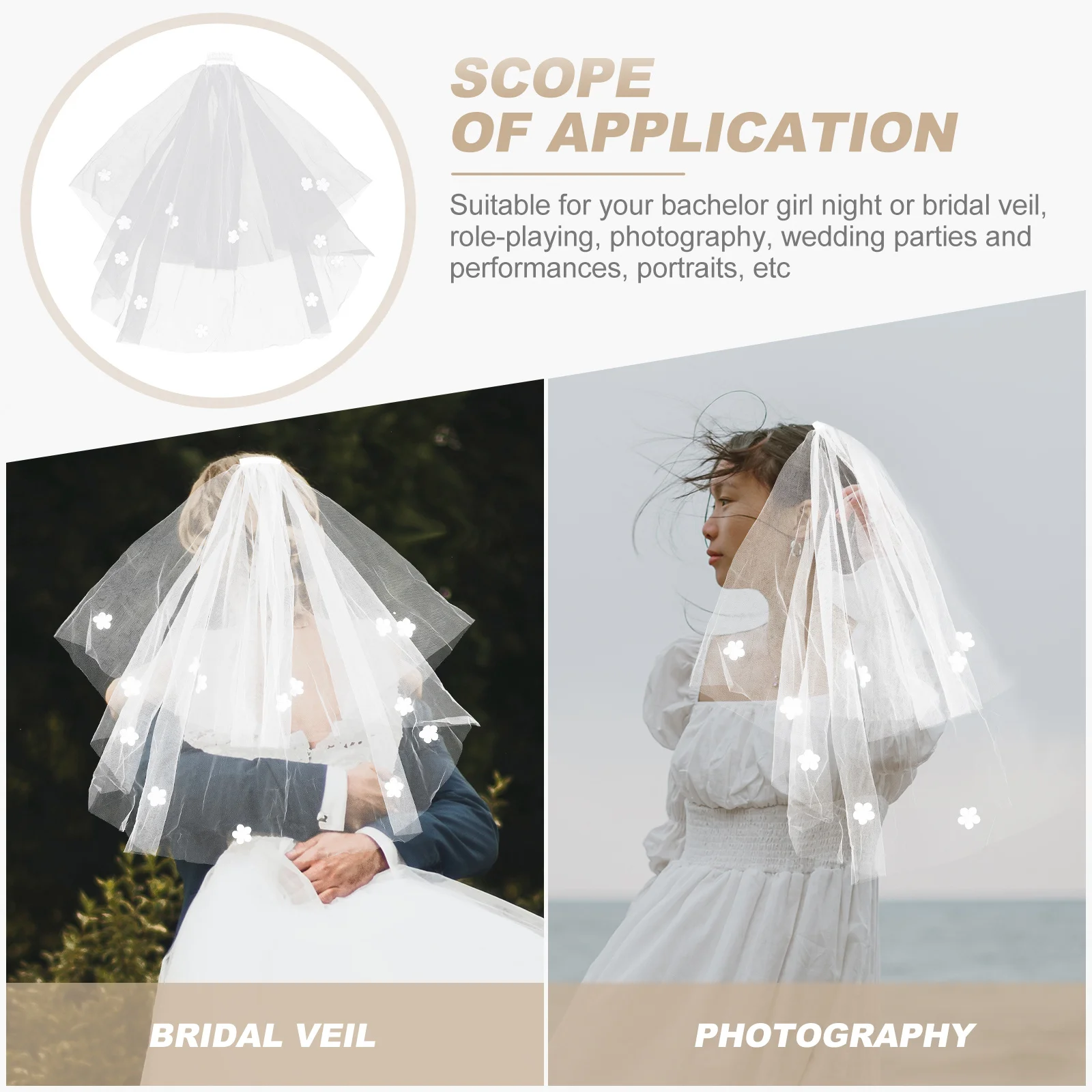 

1Pcs Bride Veil Wedding Dress Elegant Bridal Veil Romantic Wedding Party Hair Accessory Charming Bride Hair Ornament