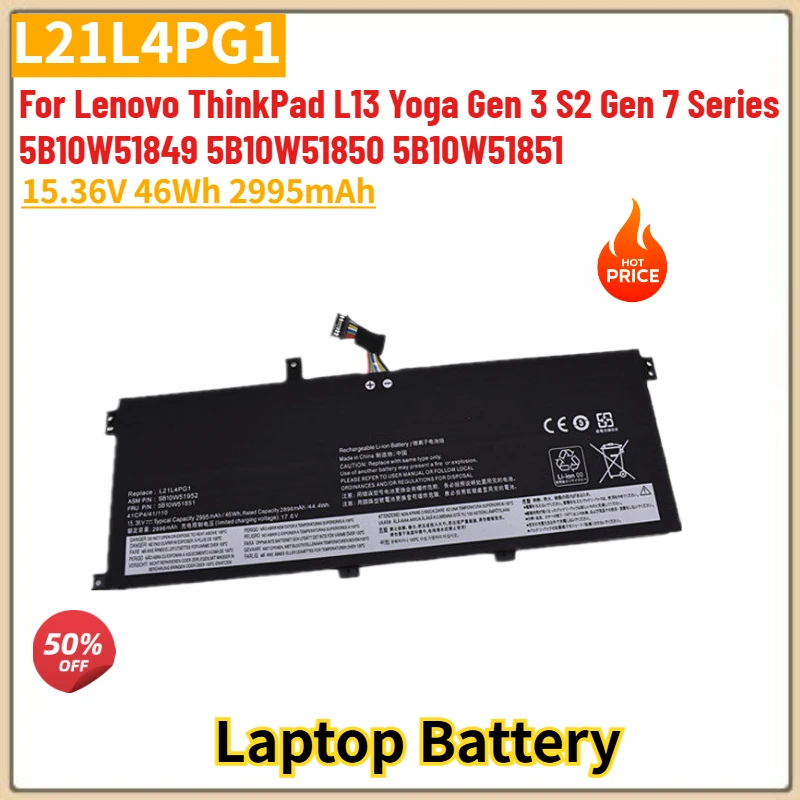 

Высококачественная сменная батарея для ноутбука L21L4PG1 15.36V 46Wh 2995mAh для Lenovo ThinkPad L13 Yoga Gen 3 S2 Gen 7 Series