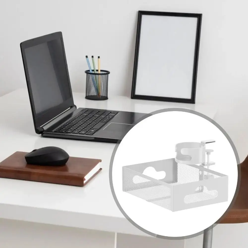 360-degree-rotating-under-desk-storage-rack-carbon-steel-high-load-capacity-clamp-on-document-tray-no-drill-with-cup-holder