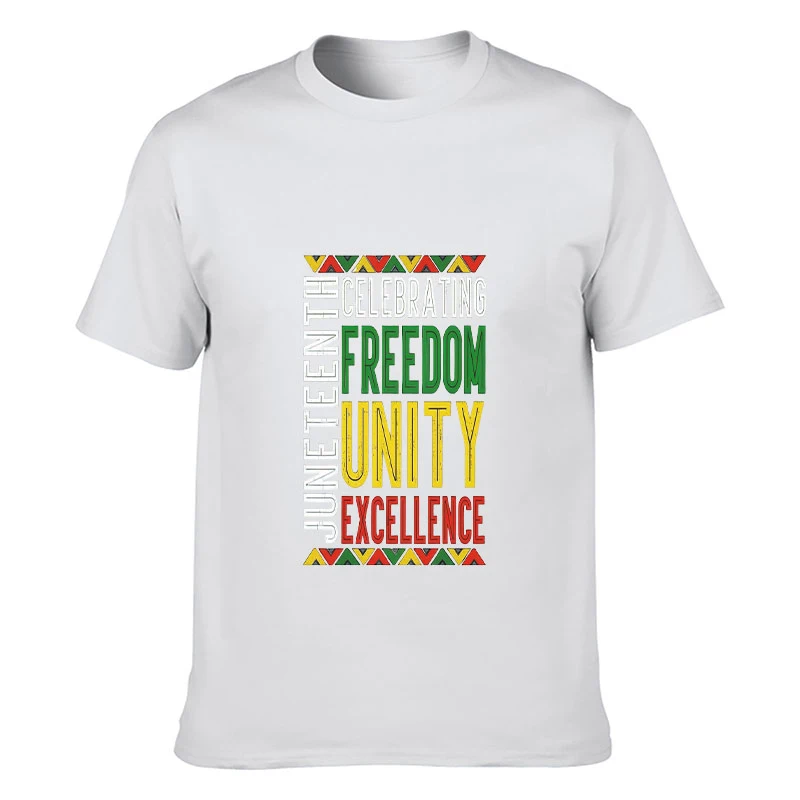 T-shirt unisexe Juneteenth Freedom Unity Excellence, imprimé texte couleur Afro, style rétro culturel décontracté, en coton doux, col rond
