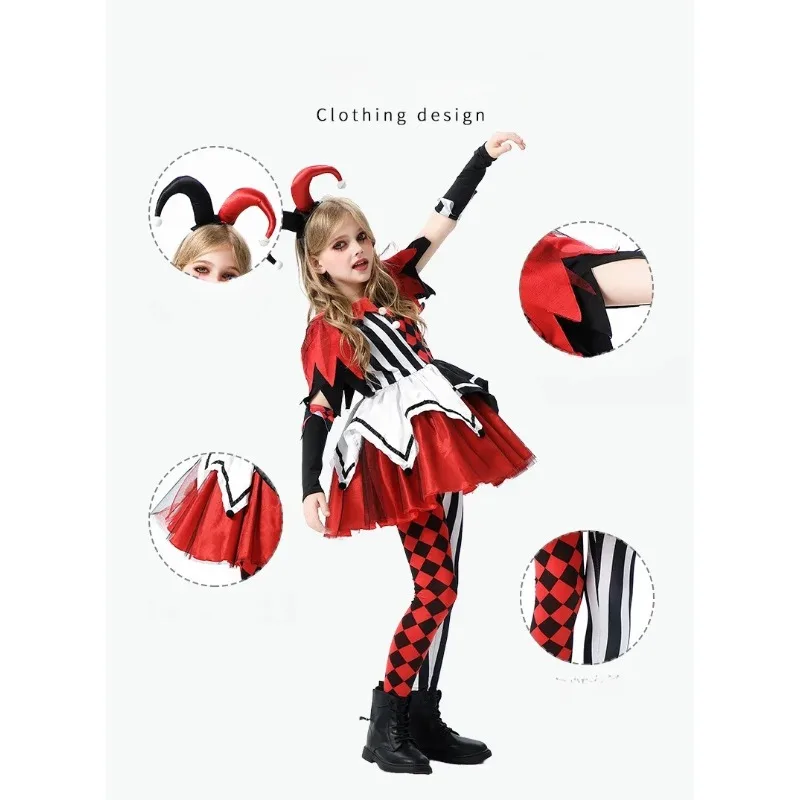Halloween-Kostüme, Horror-Clown-Kleider, Hosen, Kopfbedeckungen, Kleidungssets, Karneval-Themenparty, Rollenspiel-Outfits für Mädchen