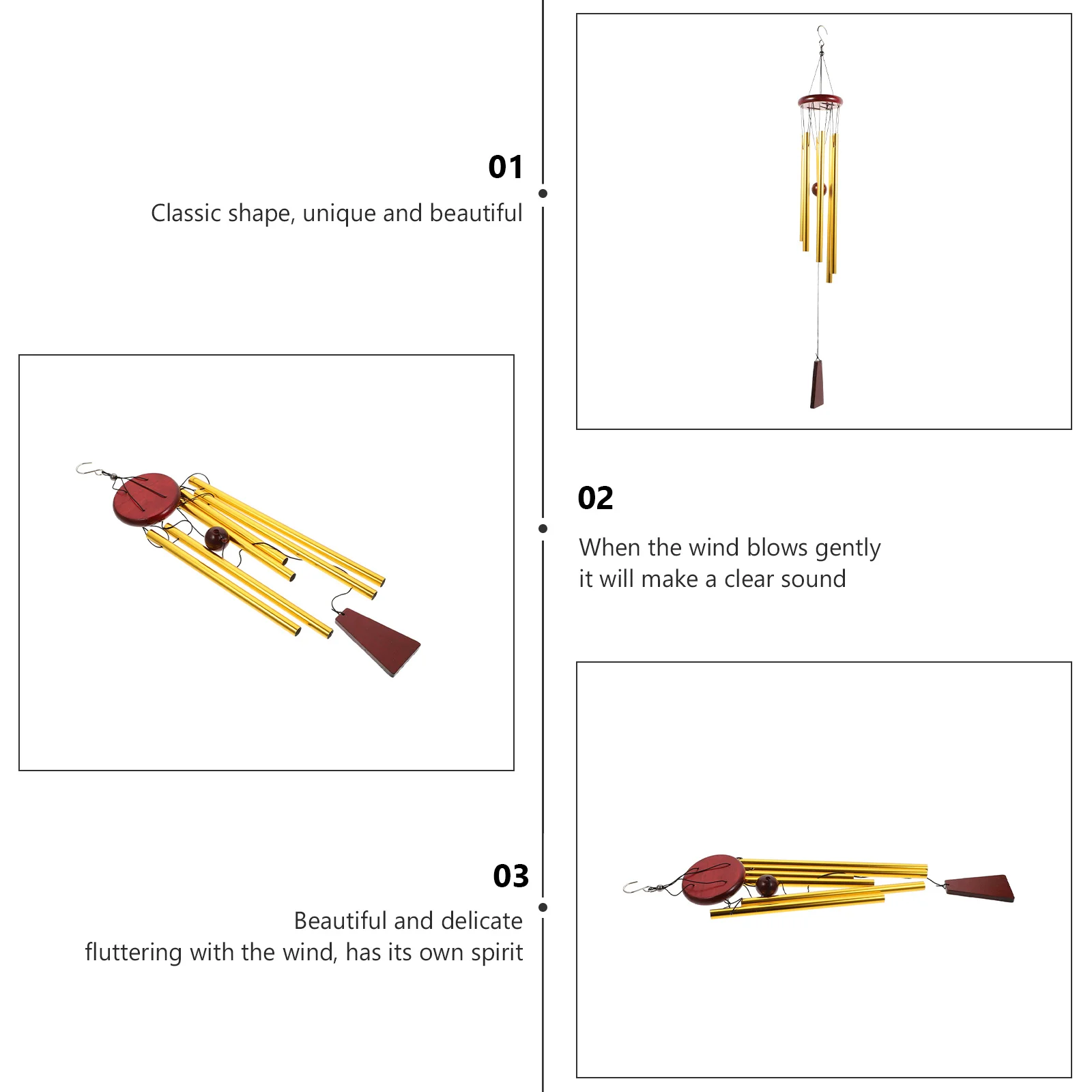 

1Pcs Simple Wooden Aluminum Tube Wind Bell Decorative Hanging Ornament for Courtyard Garden Balcony Decor Wind Chime