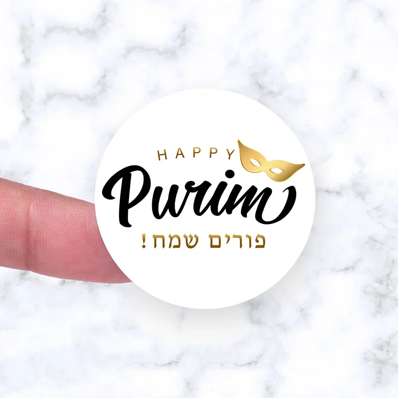 Happy Purim Stickers Self Adhesive Seal Label Sticker for  Stickers Hebrew Jewish Holiday Festival Party Gift Bag Decor
