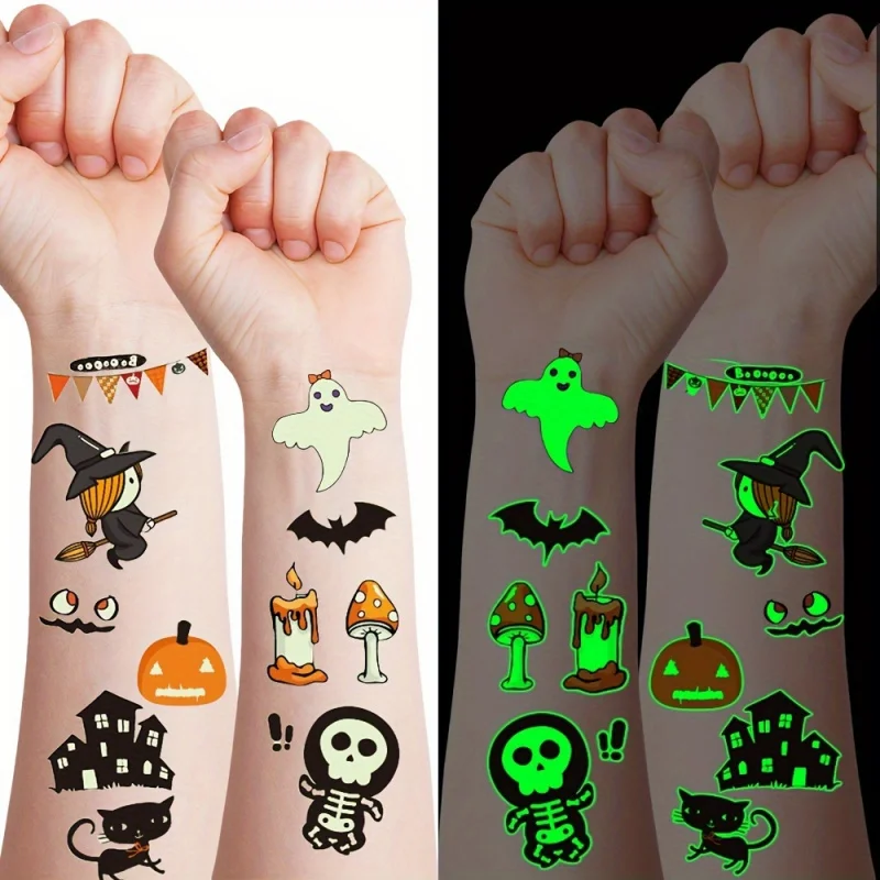 Horror 15 suministros brillantes para fiestas de Halloween, Tatuajes Temporales que brillan en la oscuridad, decoraciones para fiestas de cumpleaños