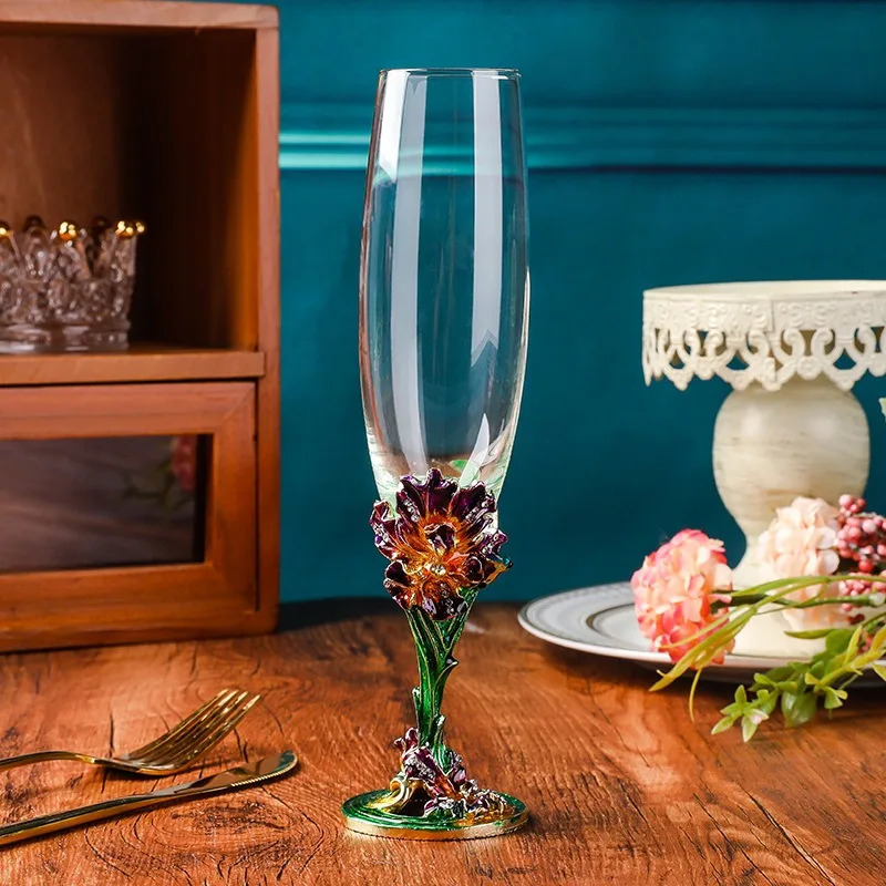 

European Enamel Champagne Glass Crystal Red Wine Glass High Footed Creative Gifts