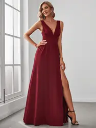 Bespoke factory customize Women's Bridesmaid Dresses Deep V-Neck Sleeveless Side Slit Floor Length Wedding Guest Dress