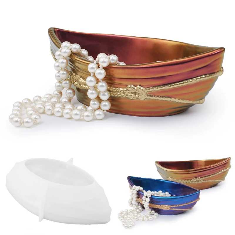 

DIY Crystal Epoxy Resin Mold Gypsum Cement Pirate Ship Boat Storage Box Container Decorative Mirror Silicone Molds