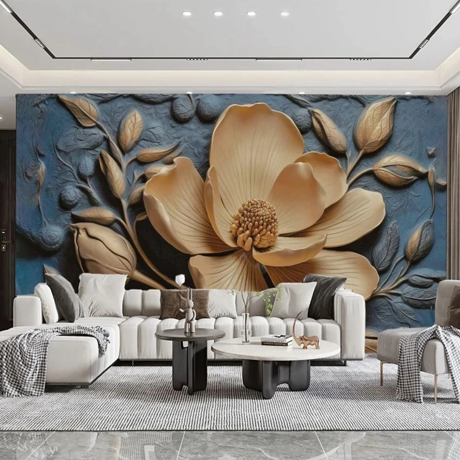 

Luxury Wallpaper Large Size 3D Relief Golden Flowers Mural Paper TV Backdrop Wall Coverings Bedroom Living Room Home Decoration