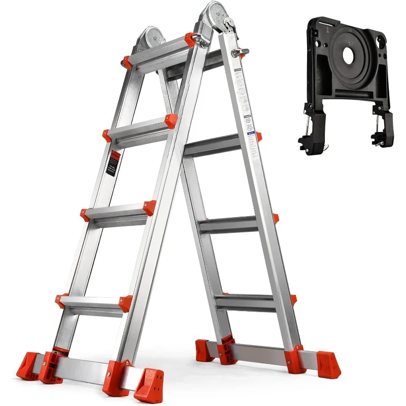 Ladder, A Frame 4 Step Extension Ladder, , 330 lbs Weight Rating Telescoping Ladder for Household or Outdoor Work