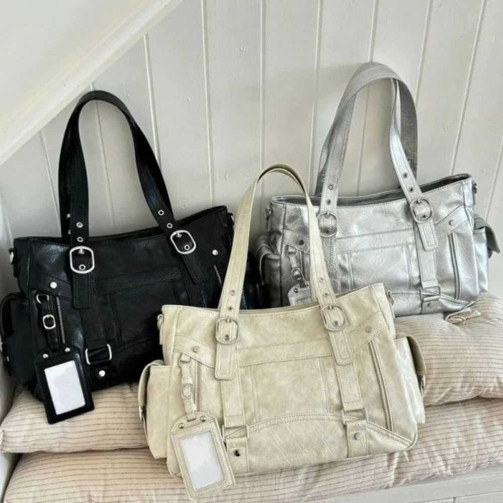 

Женская сумка-тоут с шипами в стиле панк, большая вместительная сумка из искусственной кожи, мотоциклетные сумки с заклепками для женщин, сумка-шоппер с верхней ручкой Y2K