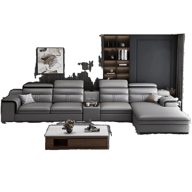 Modern simple sofa leather first layer cowhide living room full set of high-end light luxury concubine leather sofa