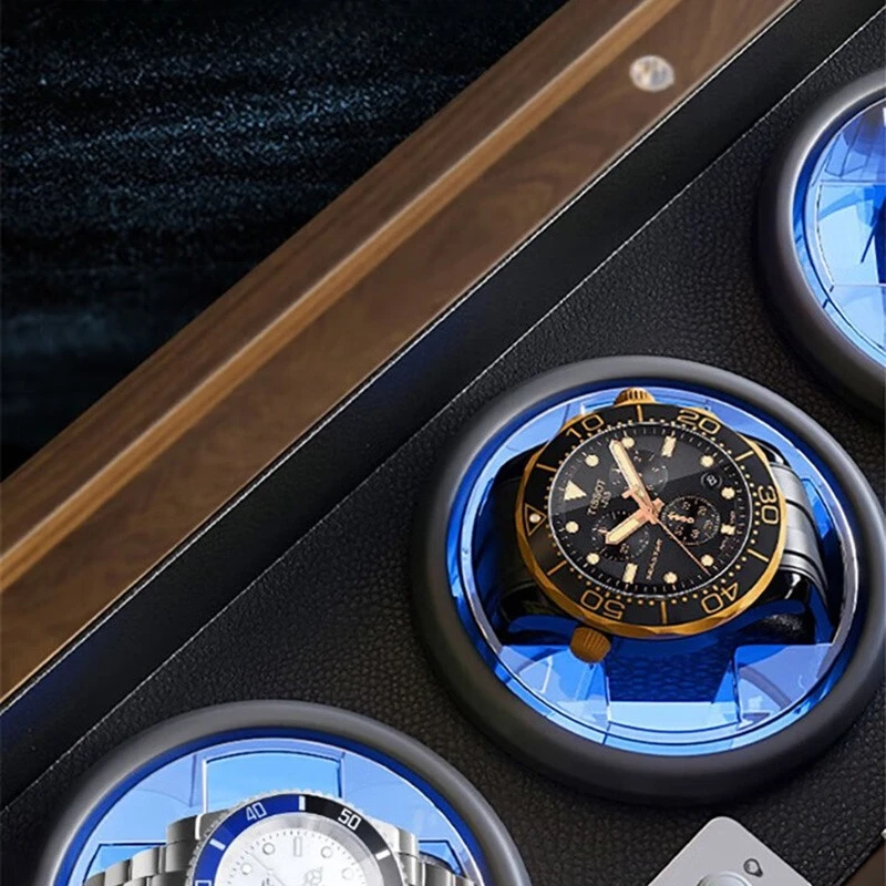 Automatic Watch Winder Silent Vertical Watches Winders Antimagnetic Leather Watch Winder LED Lamp Organizer Packaging Supplies