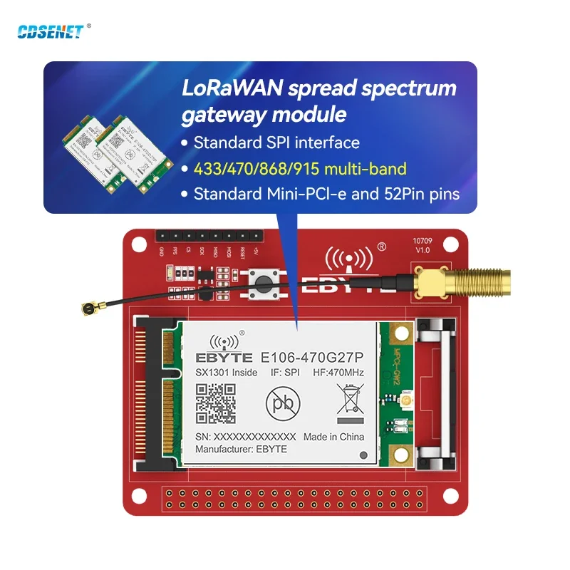 PCIE Transfer Test Board for SX1302 LoRa LoRaWAN Gateway PCIE 230/433/470/868/915MHz CDSENET E15-LW-T1 SMA Antenna Interface