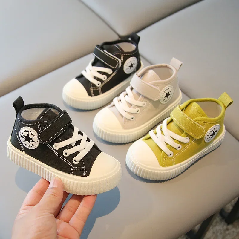 

Canvas Shoes Children Solid Color Hook Loop Sewing Thread Simple Style Soft Thick Sole Shoes Outdoor Non Slip Round Toe Fashion