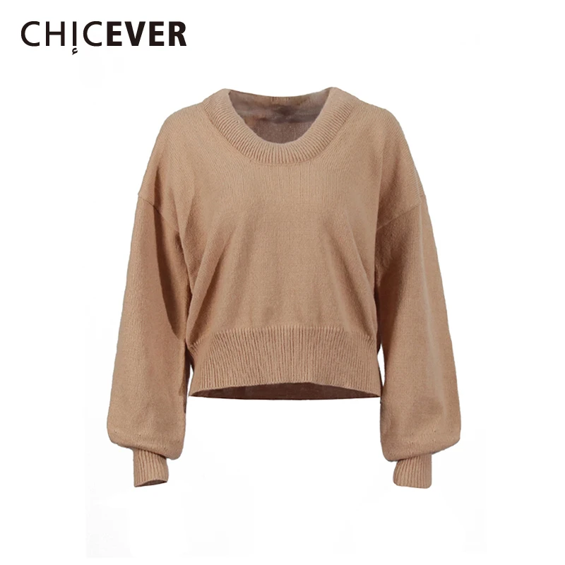 

CHICEVER Solid Loose Minimalism Pullover Sweater for Women V Neck Long Sleeves Fashion Knitting Top Female Winter Clothing New