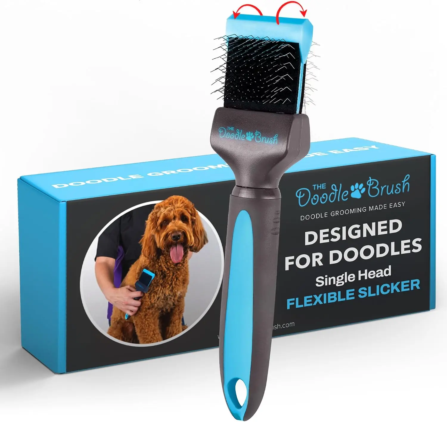 Slicker Dog Brushes Curly Coat Detangler, Single Head | Flexible Grooming Brush, Ergonomic Handle, Goldendoodle, Cockapoo, Cavap
