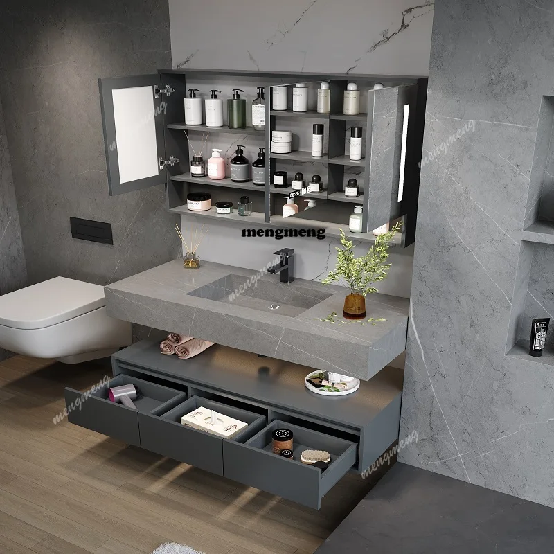 

Light luxury slate integrated basin bathroom cabinet combination toilet sink washbasin bathroom modern intelligence