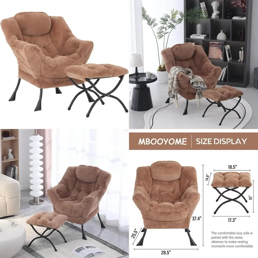 Contemporary Folding Ottoman Chair: Comfortable Lounge Armchair with Pocket and Removable Footrest