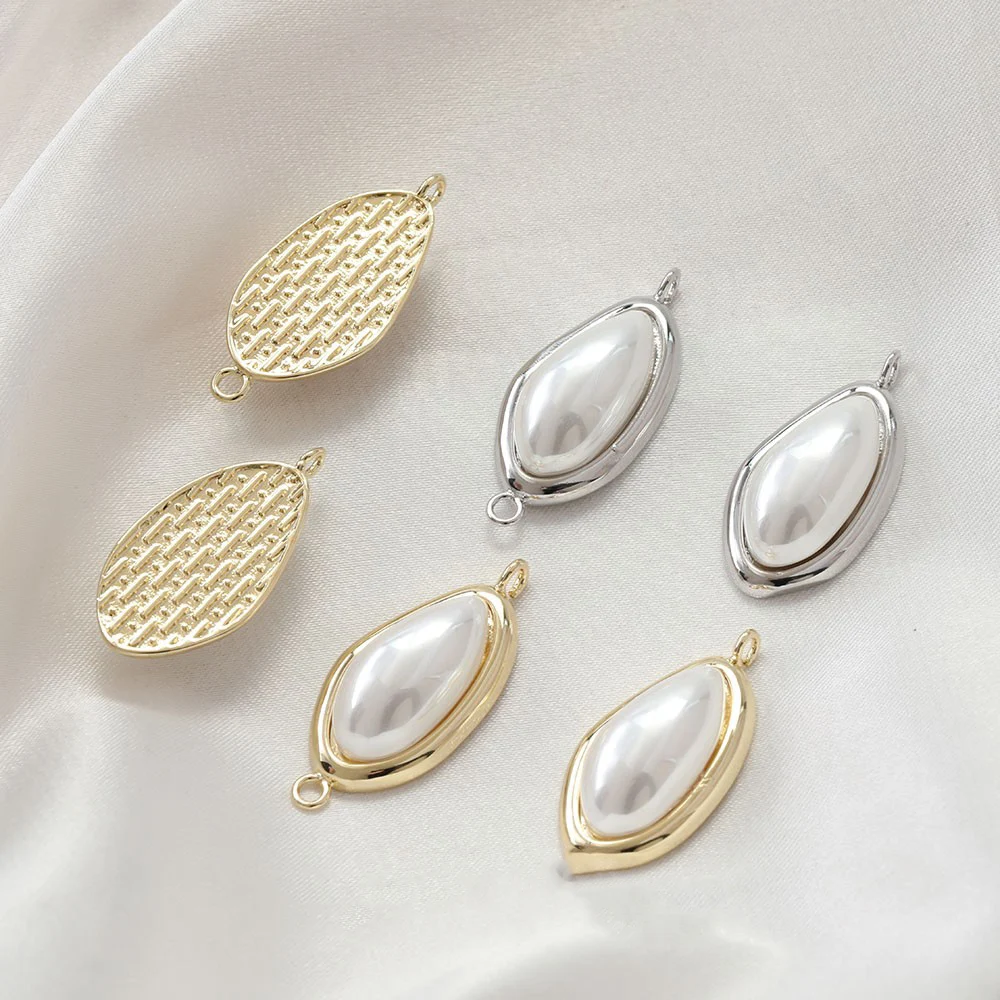 4 قطعة 14K مطلية بالذهب خمر اللؤلؤ ثقب مزدوج غير النظامية قطرة الماء قلادة DIY بها بنفسك صنع المواد الملحقات #3