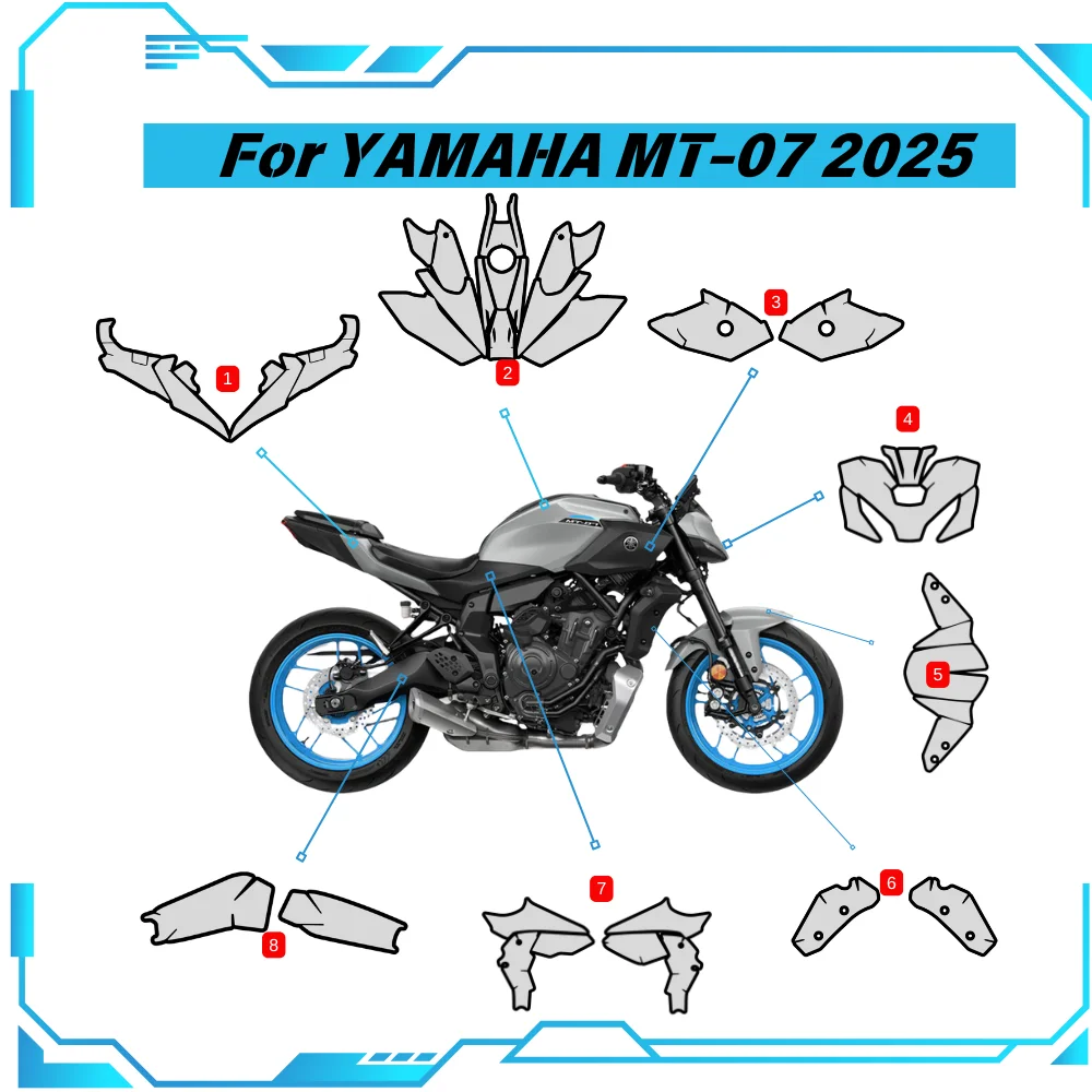 

for YAMAHA MT-07 2025 Full Body Scratch Resistant Cover Self-Healing PPF TPU Motorcycle Paint Protection Kit yamaha mt07