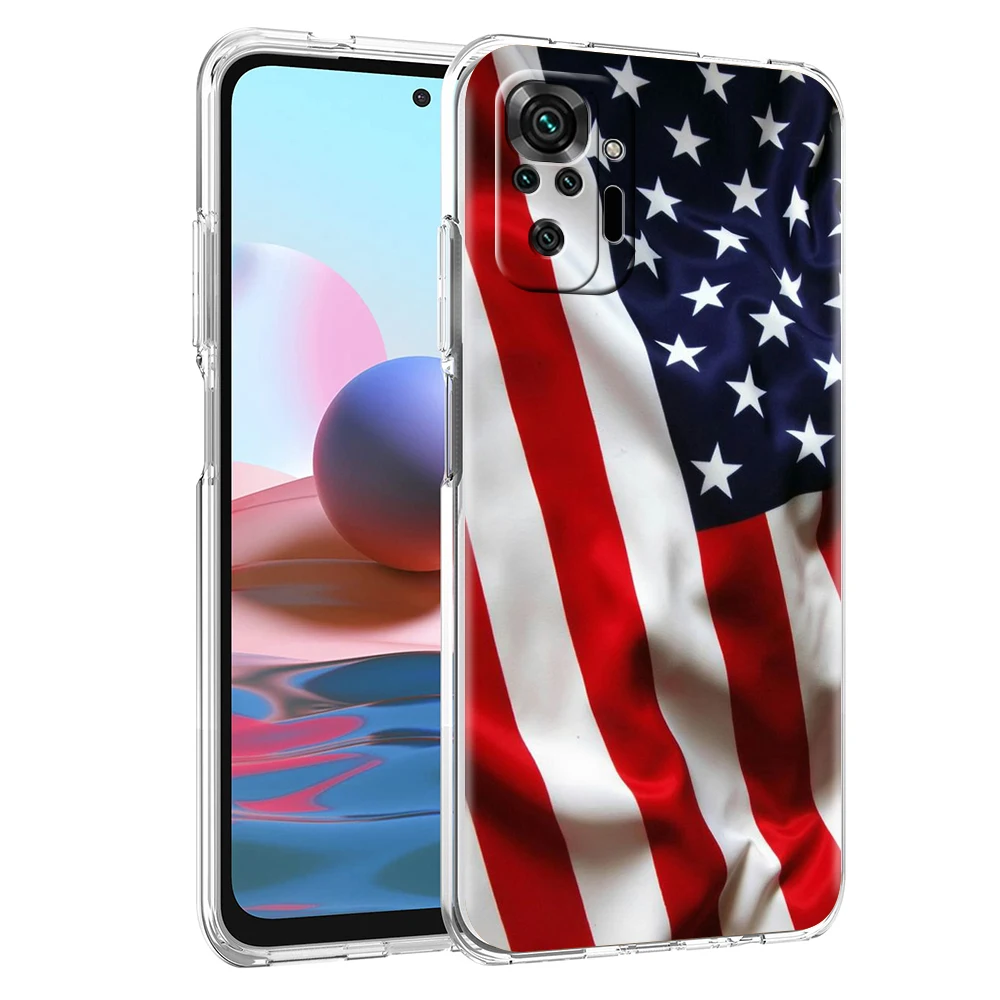 American United States Flag Phone Case Cover for Redmi Note 10 11 11T 7 8 8T 9 K40 Gaming 9A 9C Pro Plus Transparent Soft Shell