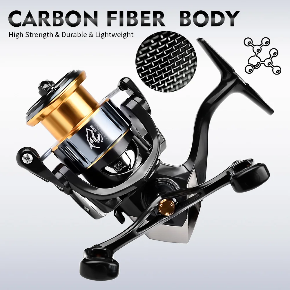 Spinning Fishing Reel Carbon Fiber 13lb Max Drag 5.7:1 Gear Ratio 5+1BB Aluminum Spool Saltwater Freshwater Fishing Coil Reel