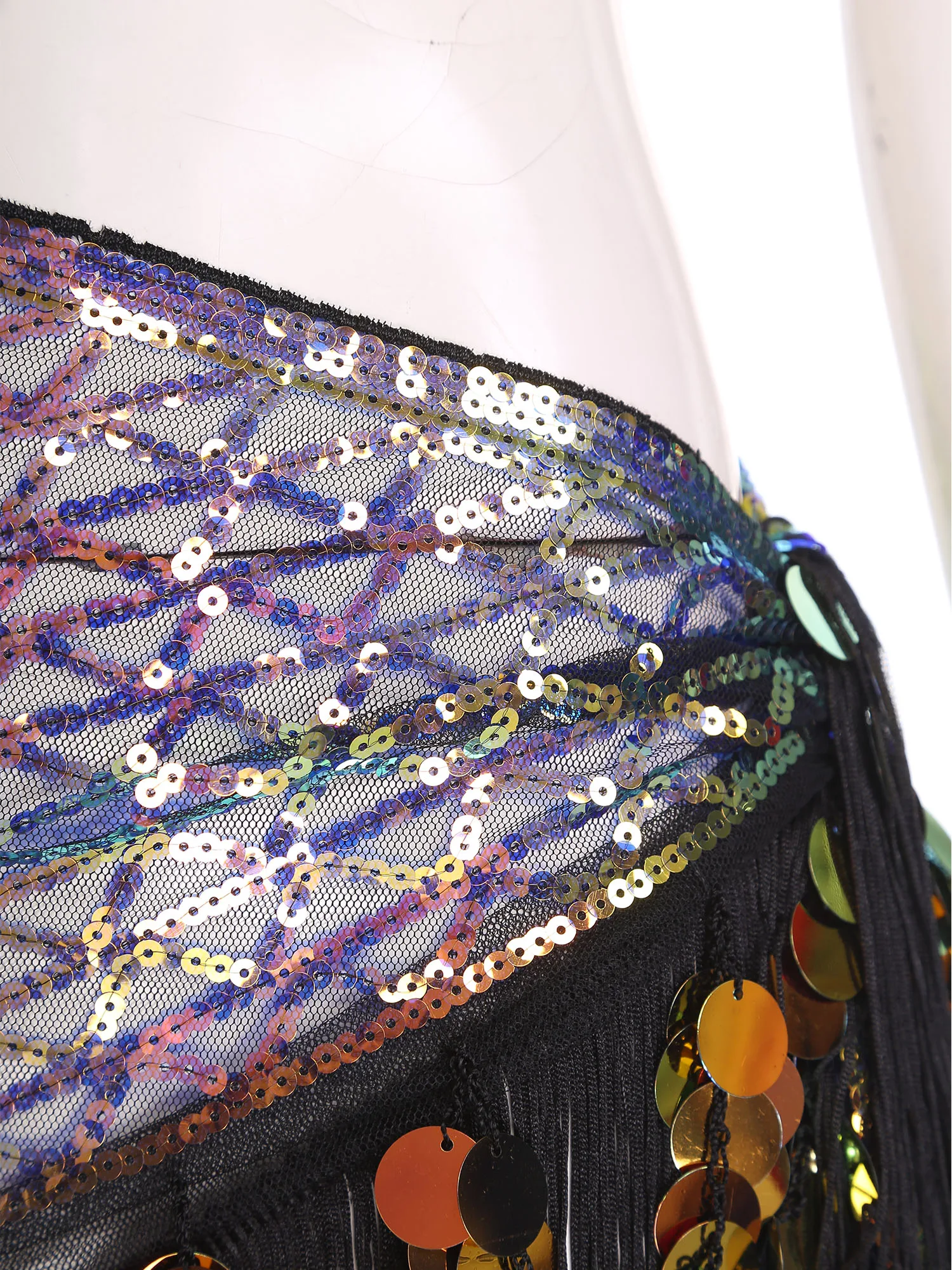 Damski seksowny zestaw do tańca brzucha: łańcuszek na pas, chusta na biodra, cekinowy top, spódnica z frędzlami, strój sceniczny, nowy kostium na Halloween, przebranie syreny.