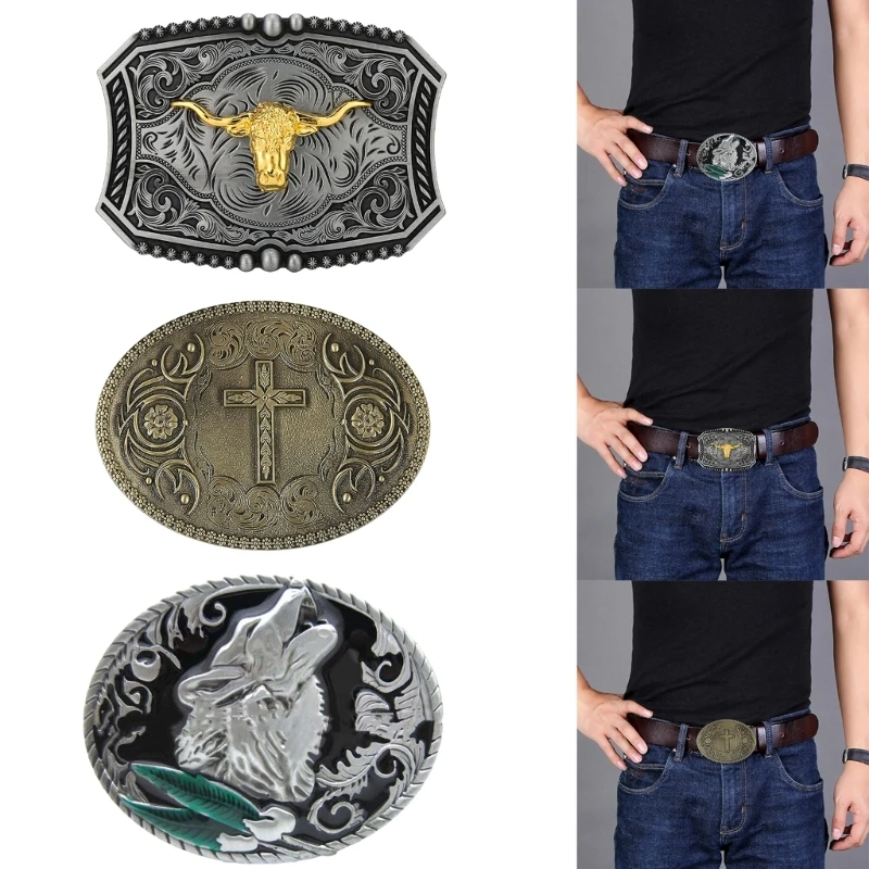 Men Fashion Belt Buckle Multiple Type Metal Relief Teens Rock Waist Belt Buckle