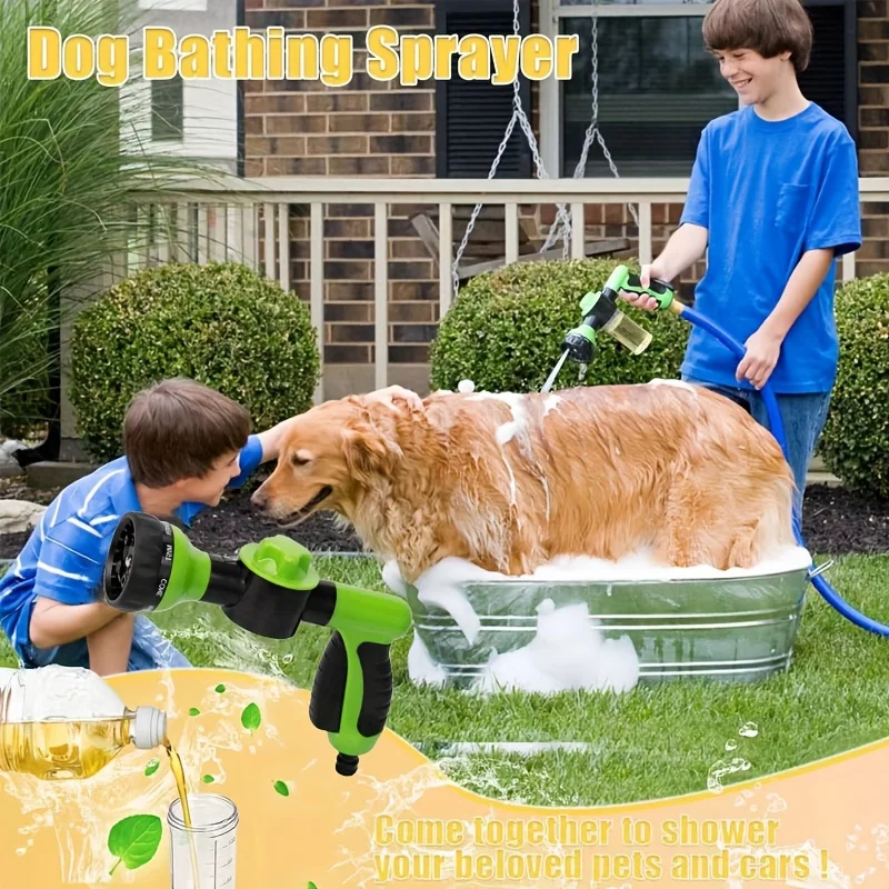 Multi Function Adjustable Water Gun Nozzle Hose Cleaning Water Spray Spray, With Foam Container Fertilizer Tool, Color Optional