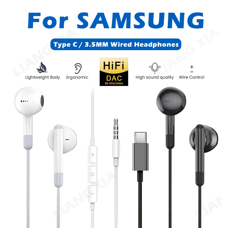 Type C 3.5Mm Hoofdtelefoon Voor Samsung Galaxy S24 S23 S22 S21 Hifi In-Ear Hoofdtelefoon Voor Iphone 15 Huawei Xiaomi Headset Accessoires