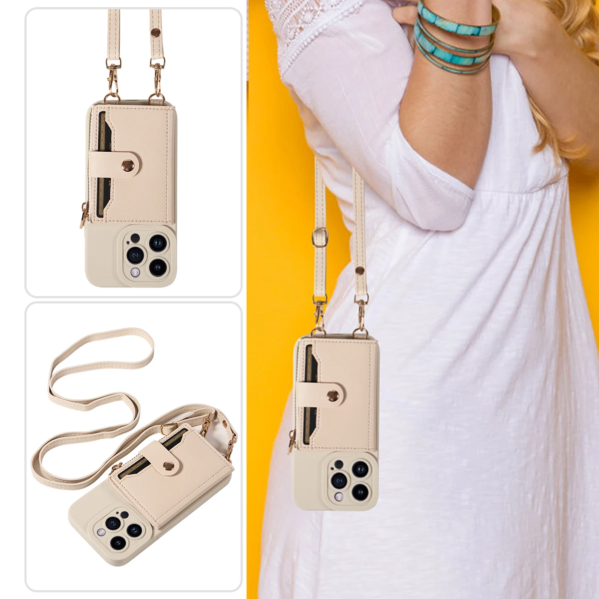 Faux Leather Phone Case for IPhone16promax15 14 13 12 11Plus Mini 7 8plus XSMAX XR Crossbody Anti-drop with Mirror Wallet Cover