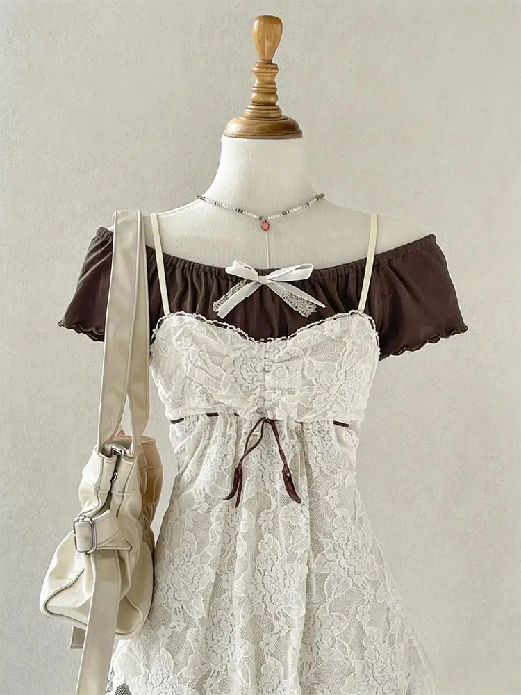 

Preppy Style Lolita 3 Piece Sets Women Sweet Japanese Retro Tops Lace Vest Y2k Mini Skirt Suits Kawaii Casual Fashion