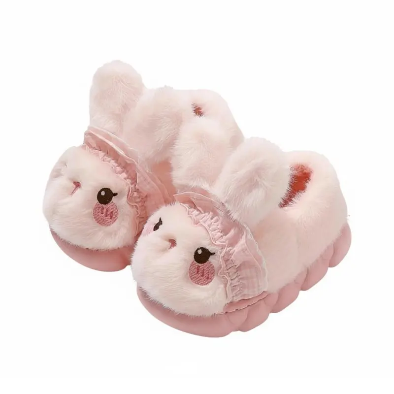 

Bunny Cartoon Kids House Shoes, Plush Enclosed Heel, Winter Indoor Home Slippers, Girls New
