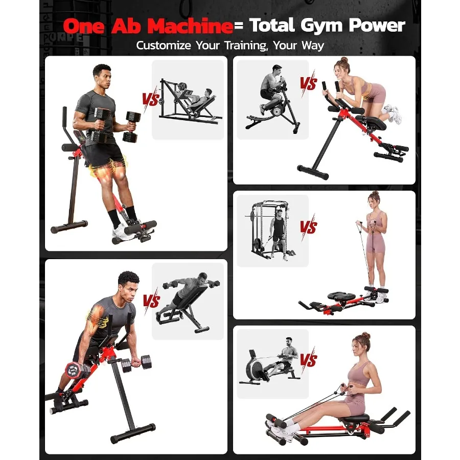 Ab Machine for Home, 2-in-1 Adjustable Ab Rowing Machine, Foldable