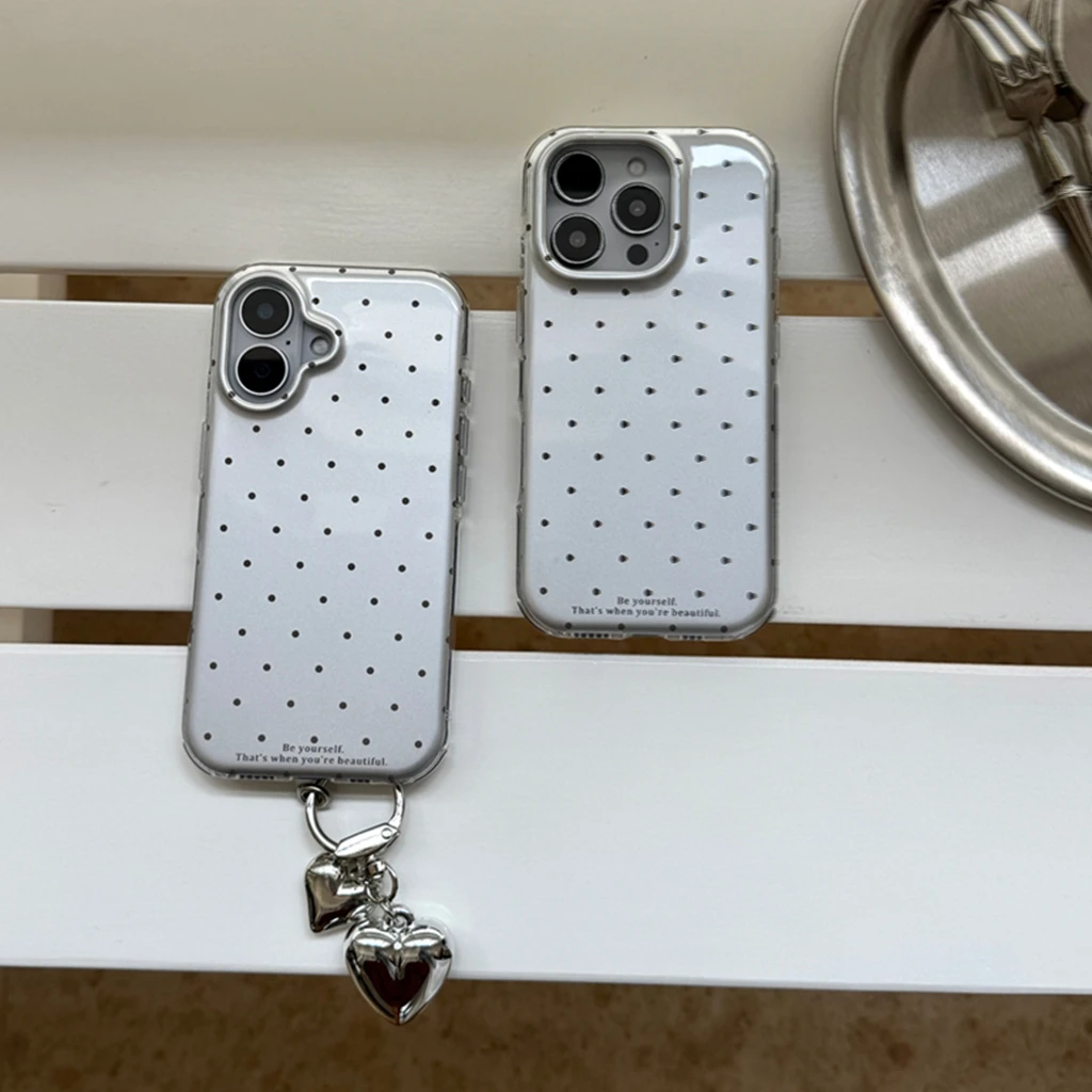 

Усовершенствованный серебряный полноэкранный противоударный защитный чехол с подвеской Wavelet Point Love для iPhone 17, 16, 15, 14 Pro Max