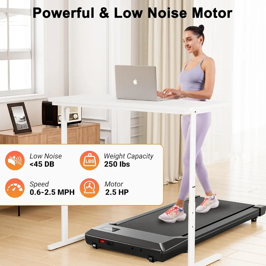 جهاز سير 2 في 1 تحت المكتب مع جهاز تحكم عن بعد للمكتب المنزلي: وسادة مشي محمولة خفيفة الوزن للجري والركض 2.5 حصان