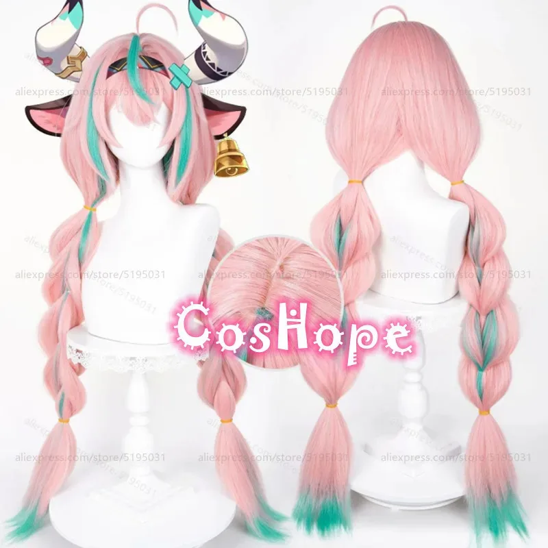 

Парик для косплея Varesa, длина 100 см, предварительно плетеный светло-розовый, зеленый, смешанный парик, аниме, парики для косплея, термостойкие синтетические парики