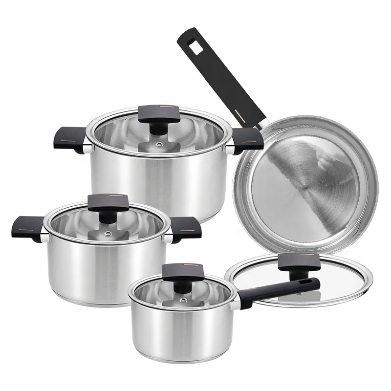 

Wholesale Customization 8 Pcs Cooking Pots and Pans Stainless Steel Cookware Set with Bakelite Handle
