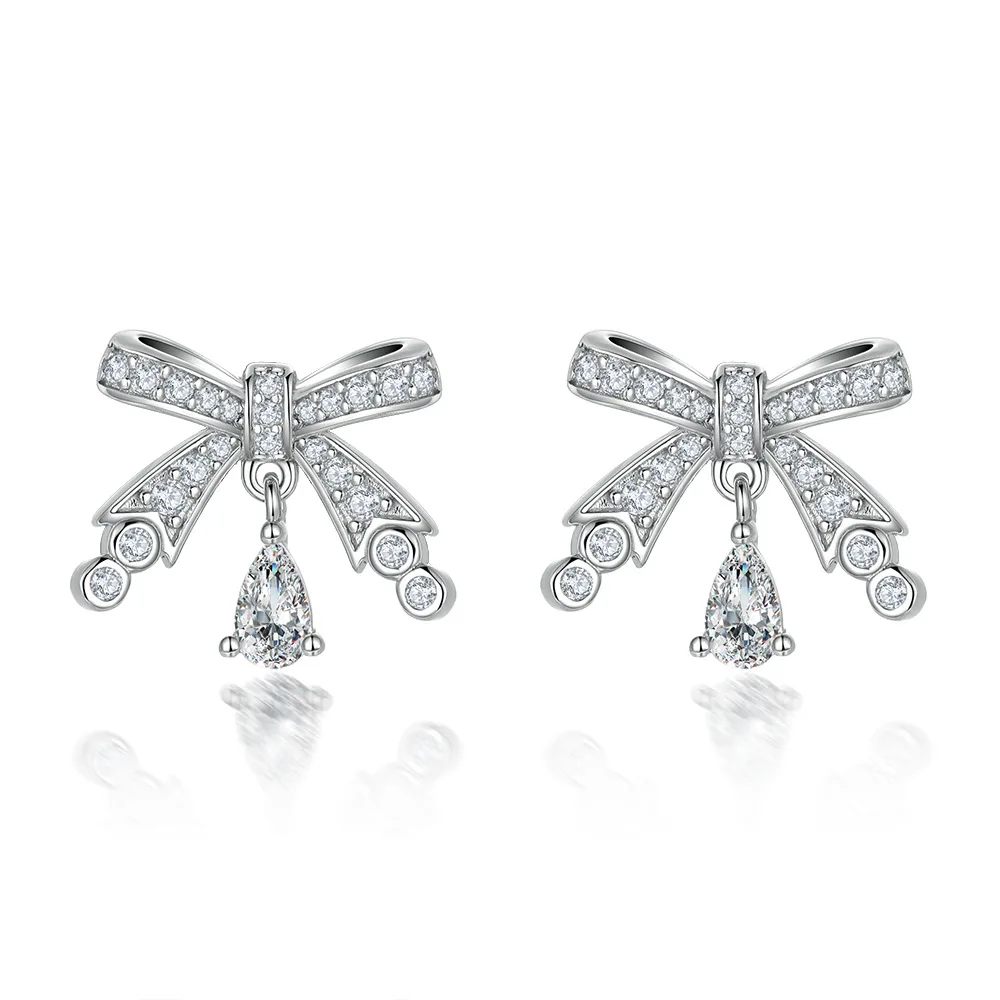 New 925 Silver Bow Earrings Light Luxury Fragrant Home Fashion  European and American Brand Tassel 