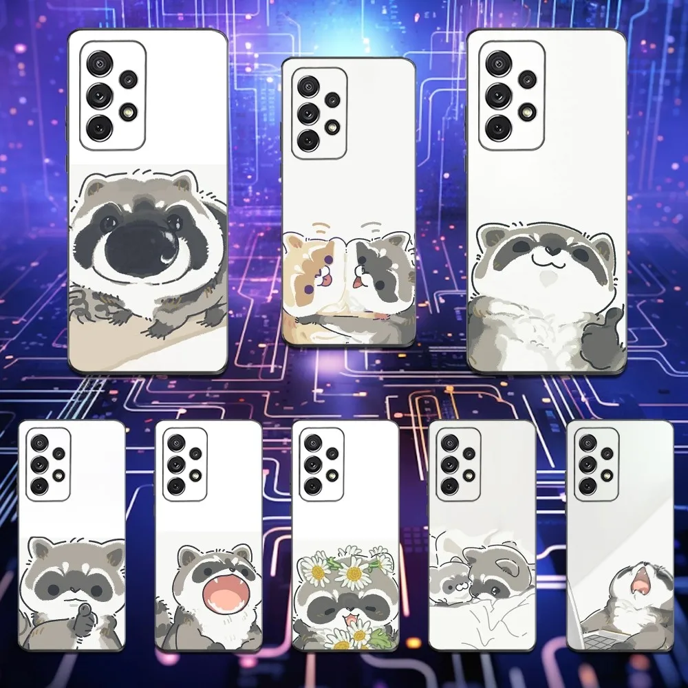 

Cute Emoticons Raccoon Phone Case For Samsung S25,S24,S23,S22,S21,S20,S10,Ultra,Plus,Lite,FE,Soft Silicone Black Cover