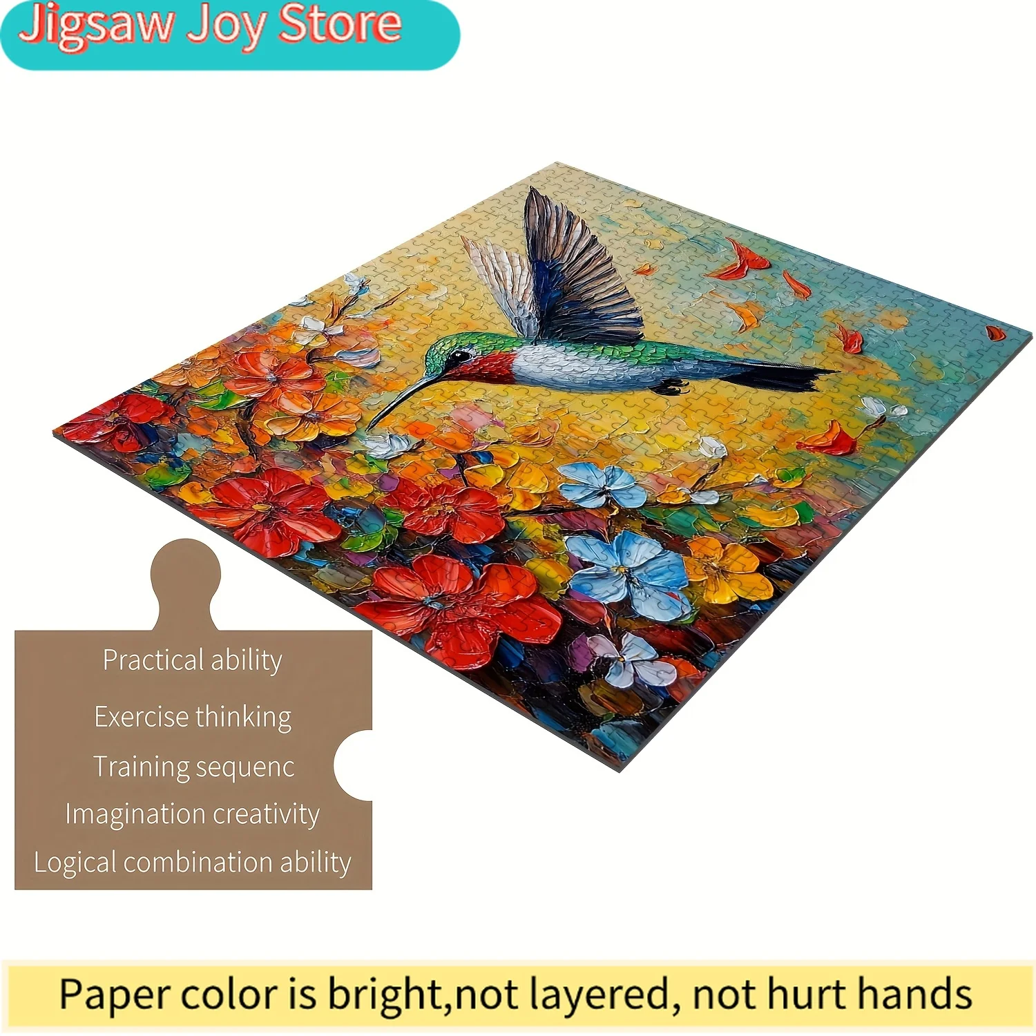

Jigsaw Puzzle for & Families - Colorful Hummingbird Scene, Wooden Crafts with Strategically Linked Pieces to Enhance Wisdom a