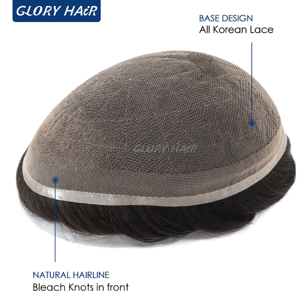 Dura Lace Natural Hairline Lace Toupee Bleached Knots Front Indian Human Hair Toupee For Men Male Hair Prosthesis Korean Lace