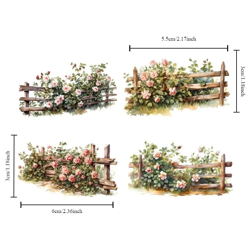 Stickers Watercolor flower garden wooden railing fence Stickers DIY  Diary  Project Decoration  Vintage Scrapbooking Stationary
