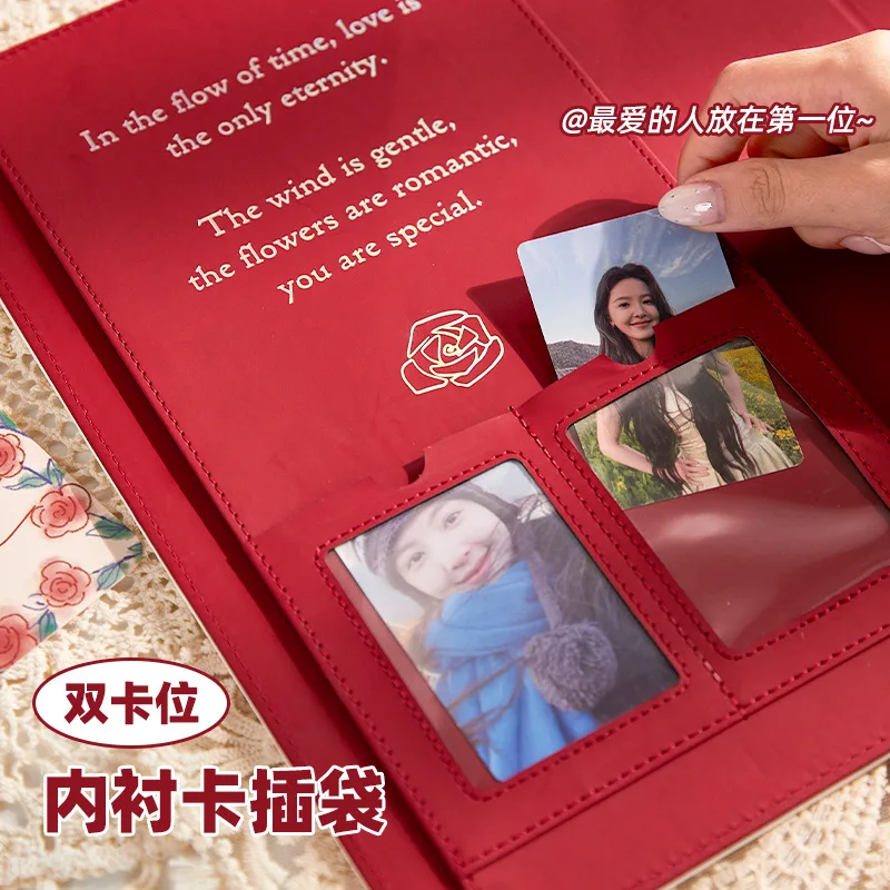 A4 9-Pocket PU Leather Photocard Binder Butterfly 3 Inch Loose Leaf Photo Album for Picture Storage Collection